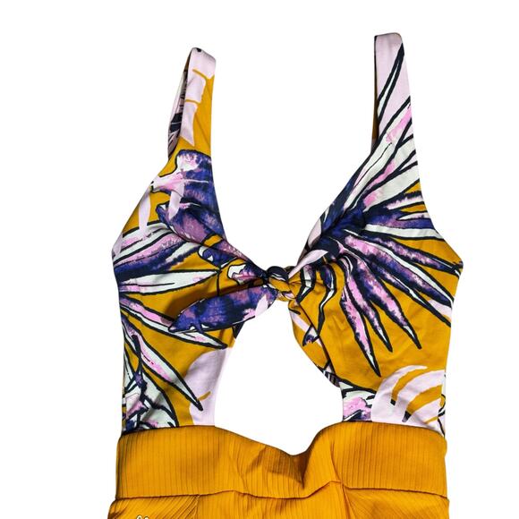 Maaji Maracuja Reversible One Piece Swimsuit Size SMALL Mustard Yellow Cutout - Picture 4 of 14